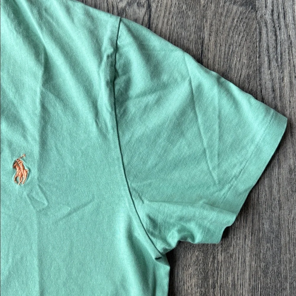Polo Ralph Lauren Tee Green Cotton Classic Fit Jersey V-Neck T-Shirt Size Medium